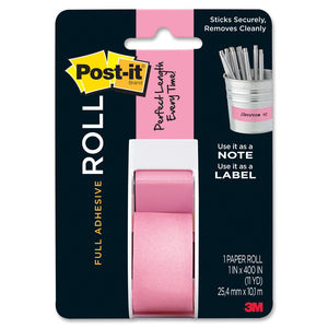 Full Adhesive Roll, 1 in x 400 in, Pink, 1 Paper Roll/Pack