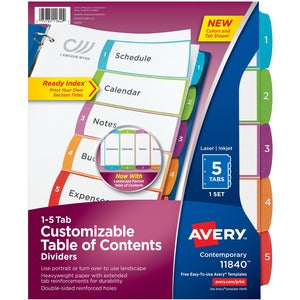1-5 Tab Ready Index Customizable Table of Contents Multicolour