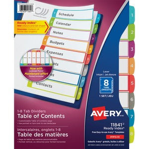 1-8 Tab Ready Index Customizable Table of Contents Multicolour