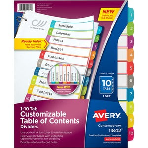 10 Tab Ready Index Customizable Table of Contents Multicolour