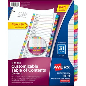 31 Tab Ready Index Customizable Table of Contents Multicolour
