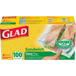 5.9"x6.6" Glad Sandwich Zipper Bags 100/Pack