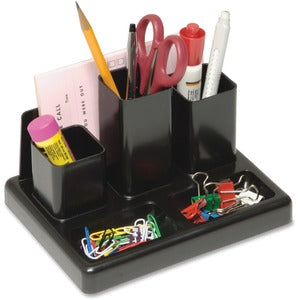 5 Compartment Black Plastic Desktop Organizer