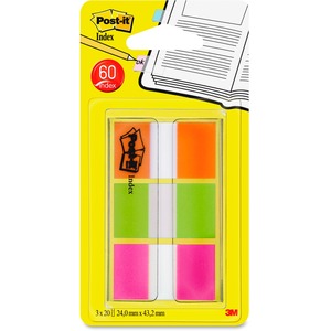 Flags, Orange, Lime, Pink .94 in wide, 60/On-the-Go Dispenser, 1 Pack