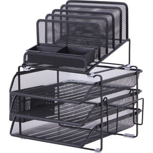 Divided 4 Tier Black Plastic Mesh Desktop Organizer