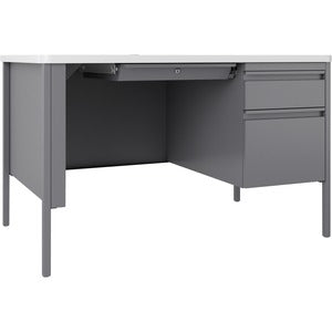 48"x30"x29.5" Fortress White/Platinum Steel Teachers Desk
