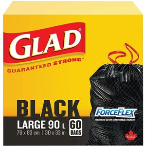 30"x33" Glad Black ForceFlex Garbage Bags w/Drawstring