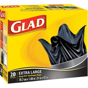 31"x42" Glad Black ForceFlex Easy Tie 20Pack
