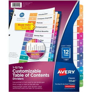 12 Tabs Ready Index Customizable Table of Contents Multicolour