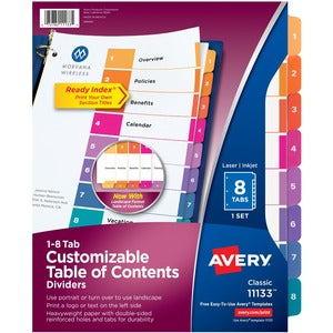 1-8 Multicolour Tabs Ready Index Customizable Table of Contents Classic