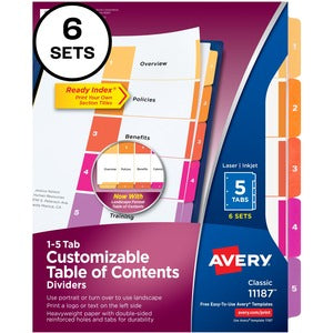 5 Tab Ready Index Customizable Table of Contents Multicolour
