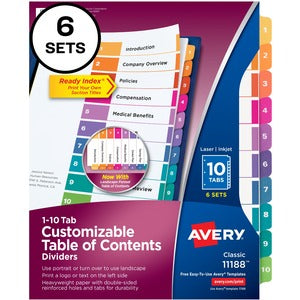 10 Tab Ready Index Customizable Table of Contents Multicolor