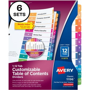12 Tab Ready Index Customizable Table of Contents Classic Multicolor
