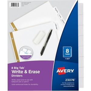 8 Big Tab Write & Erase Paper Dividers