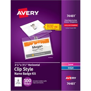 2-1/4"x3-1/2" Laser/Inkjet Garment Clip Name Tag Kits 100/Pack
