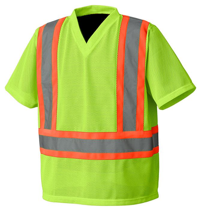 Mesh Fabric Lime V-Neck Safety T-Shirt - Click Image to Close