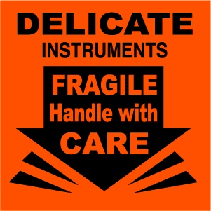 DELICATE INSTRUMENTS FRAGILE HANDLE WITH CARE 3"x3"