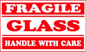 FRAGILE GLASS HANDLE WITH CARE 3"x5"