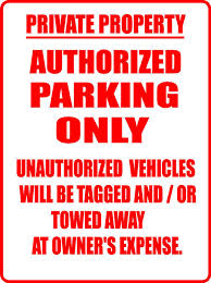 Private Property Authorized Parking Only Sign