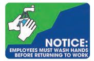 NOTICE: EMPLOYEE'S MUST WASH HANDS BEFORE RETURNING TO WORK - Click Image to Close